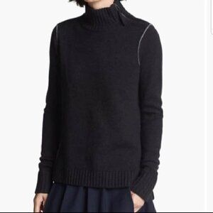 Vince Sweater Wool Cashmere Contrast Mock High Zipper Neck LongSleeve Ribbed Top
